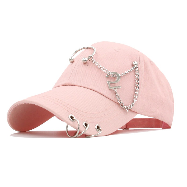 Adjustable Baseball cap Unisex with Ring Piercing / Cotton Baseball Caps in Punk style