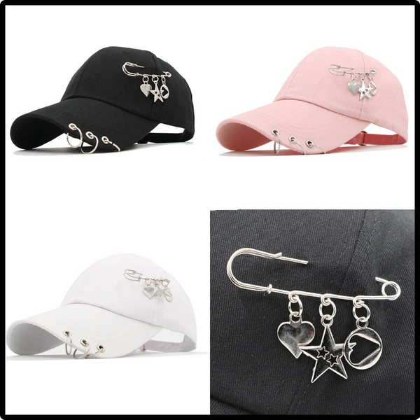 Adjustable Baseball cap Unisex with Ring Piercing / Cotton Baseball Caps in Punk style