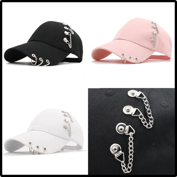 Adjustable Baseball cap Unisex with Ring Piercing / Cotton Baseball Caps in Punk style