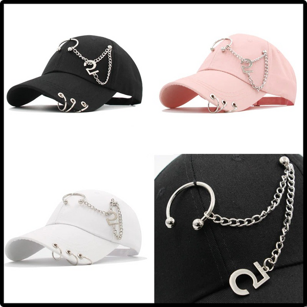 Adjustable Baseball cap Unisex with Ring Piercing / Cotton Baseball Caps in Punk style