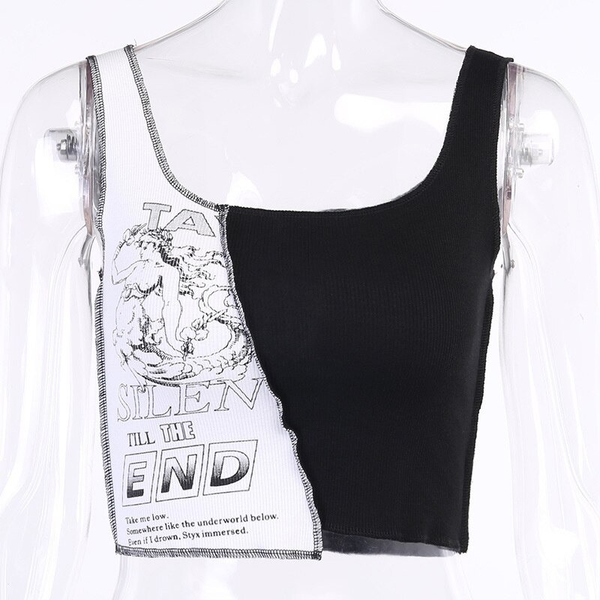 Aesthetic Women Top with Letter And Graphic Print / Patchwork Tank Tops in Punk Style