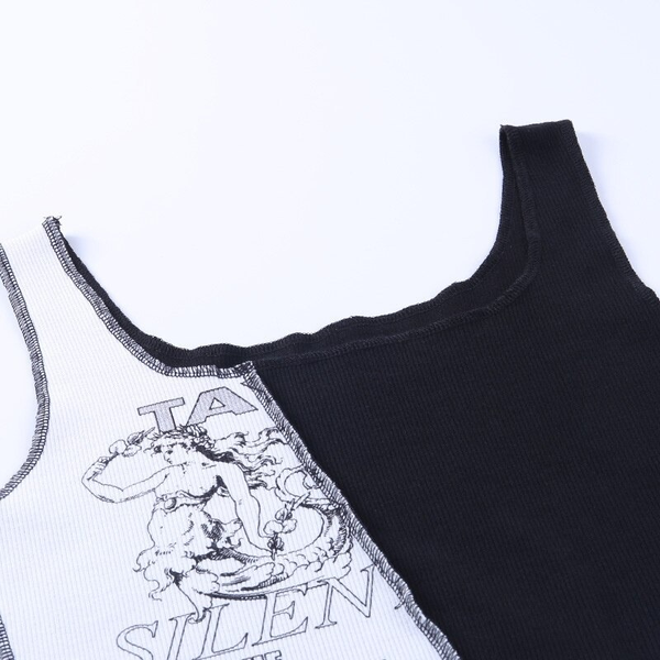 Aesthetic Women Top with Letter And Graphic Print / Patchwork Tank Tops in Punk Style