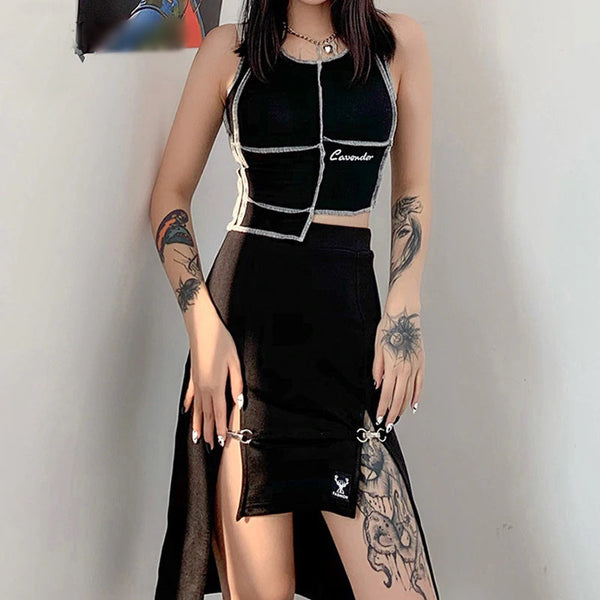 Punk Style Black Sexy Midi Pencil Skirt