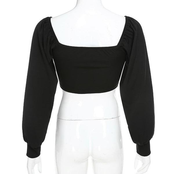 Gothic Lantern Sleeve Zipper Chain Crop Top