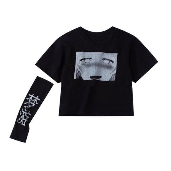 Ahegao Cartoon T-Shirt with SLEEPWALK Printed Arm Sleeve