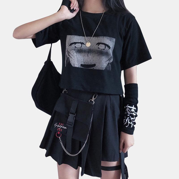 Ahegao Cartoon T-Shirt with SLEEPWALK Printed Arm Sleeve