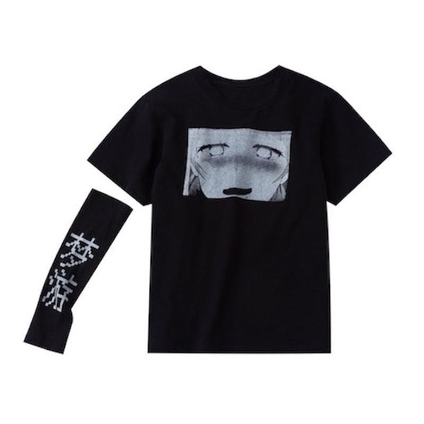 Ahegao Cartoon T-Shirt with SLEEPWALK Printed Arm Sleeve