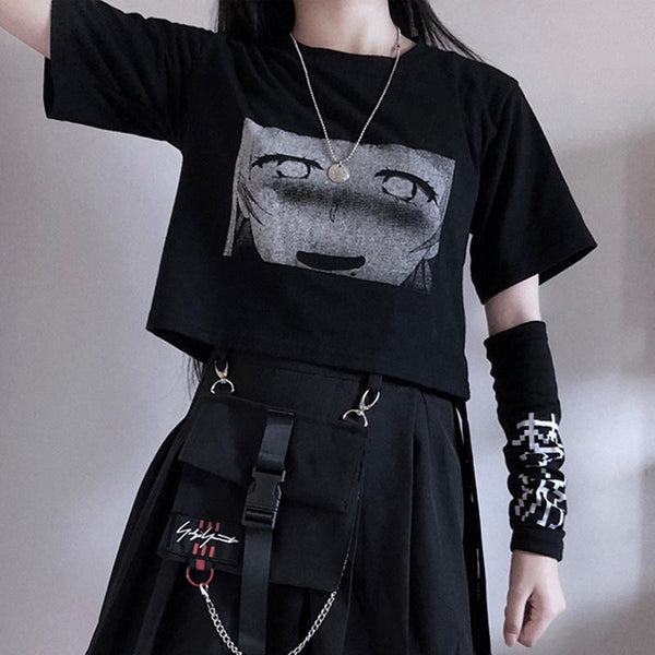 Ahegao Cartoon T-Shirt with SLEEPWALK Printed Arm Sleeve