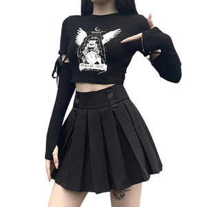 Black Gothic Bodycon Tops For Women / Fashion Top With Long Sleeve