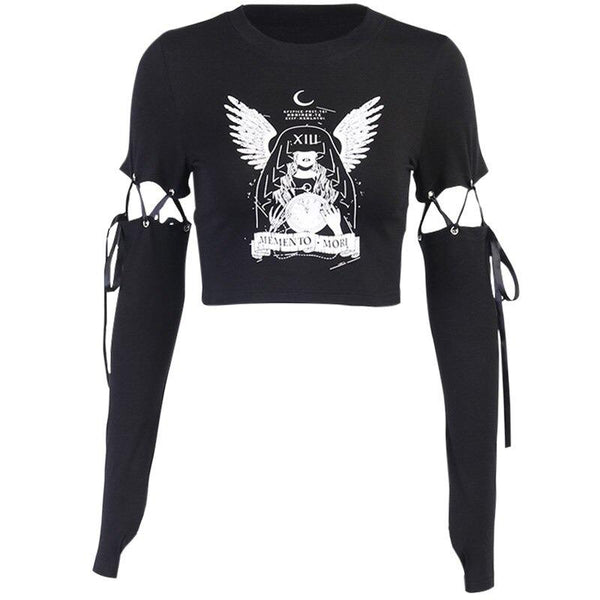 Black Gothic Bodycon Tops For Women / Fashion Top With Long Sleeve