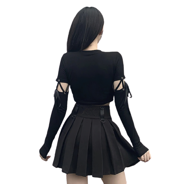 Black Gothic Bodycon Tops For Women / Fashion Top With Long Sleeve