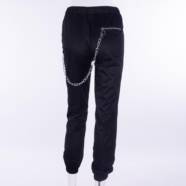 Black Gothic Women's Casual Pants / Cool Grunge Pants With Chains