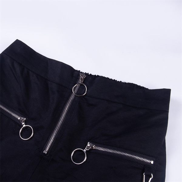 Black Gothic Women's Casual Pants / Cool Grunge Pants With Chains