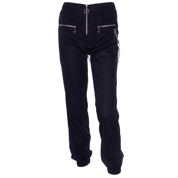 Black Gothic Women's Casual Pants / Cool Grunge Pants With Chains