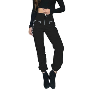 Black Gothic Women's Casual Pants / Cool Grunge Pants With Chains