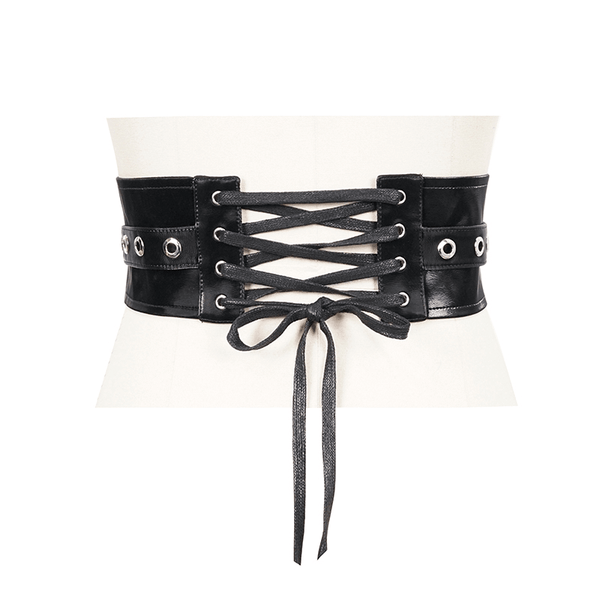 Black Ladies Wide Belt With Rivets / Gothic Style Waistband with Zipper for Women