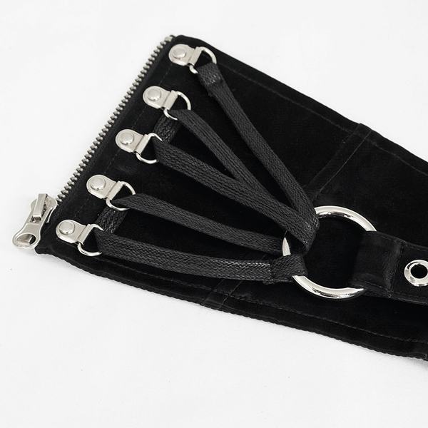 Black Ladies Wide Belt With Rivets / Gothic Style Waistband with Zipper for Women