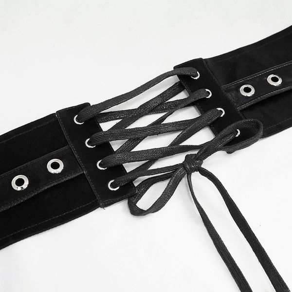 Black Ladies Wide Belt With Rivets / Gothic Style Waistband with Zipper for Women