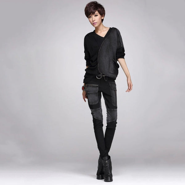 Black Pencil Pants for Women / Rock Style Loose Harem Women's Pants