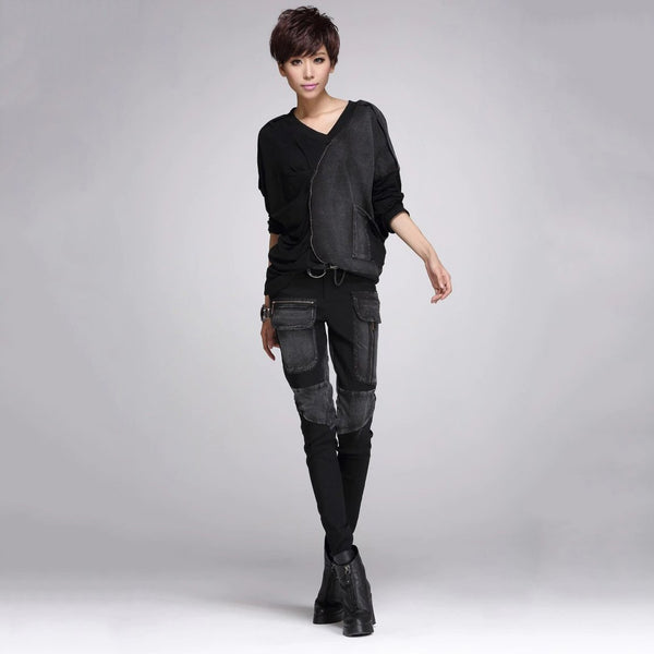 Black Pencil Pants for Women / Rock Style Loose Harem Women's Pants