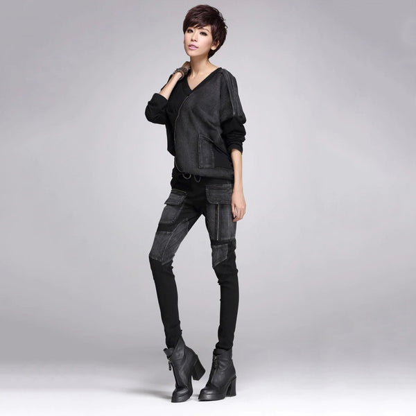 Black Pencil Pants for Women / Rock Style Loose Harem Women's Pants