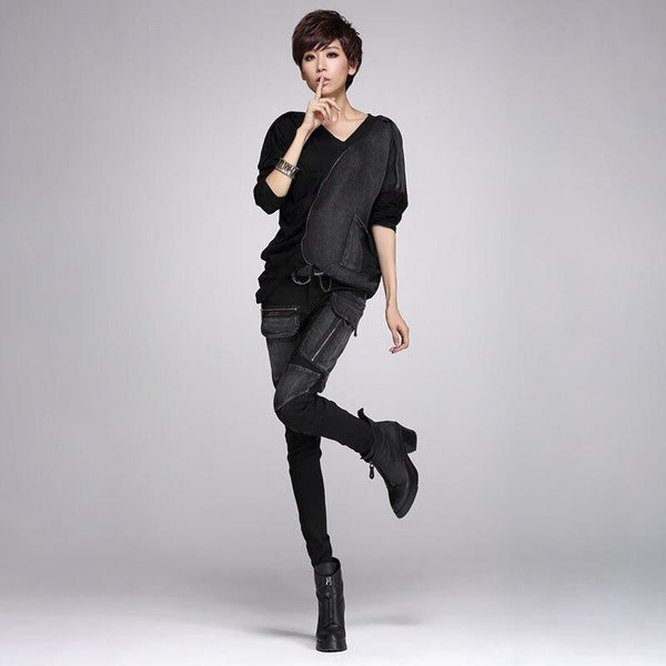 Black Pencil Pants for Women / Rock Style Loose Harem Women's Pants