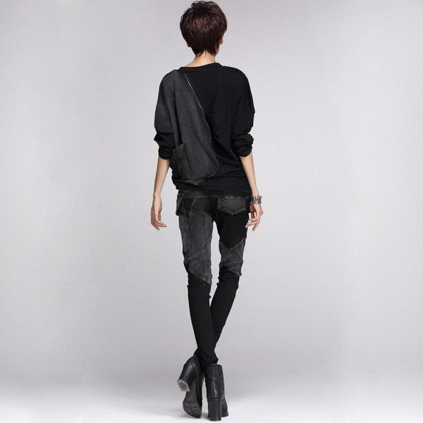 Black Pencil Pants for Women / Rock Style Loose Harem Women's Pants