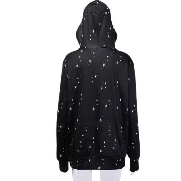 Black Women's Hooded Sweatshirt with Cat Moon Pentacle Print / Gothic Oversized Outfits