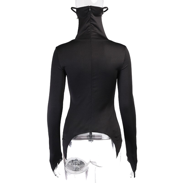 Black Women's T-Shirt in Gothic Style / Long Sleeve T-Shirt with Mask