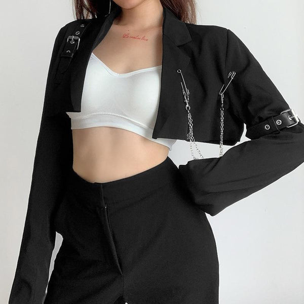 Buckle Chains Cropped Blazer