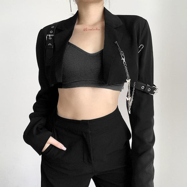 Buckle Chains Cropped Blazer