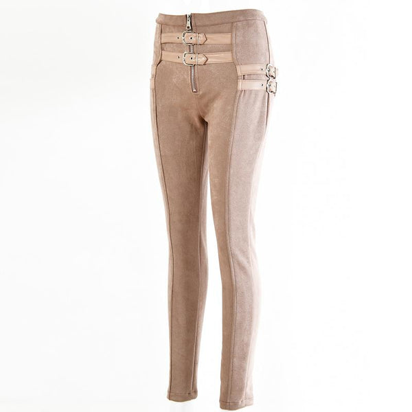 Skinny Pencil Pants for Women / High Waist Ladies Trousers / Zipper Buckle Solid Pants