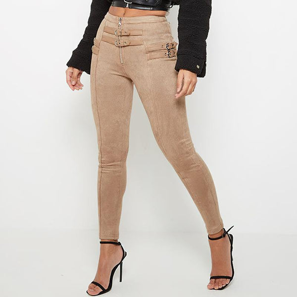 Skinny Pencil Pants for Women / High Waist Ladies Trousers / Zipper Buckle Solid Pants