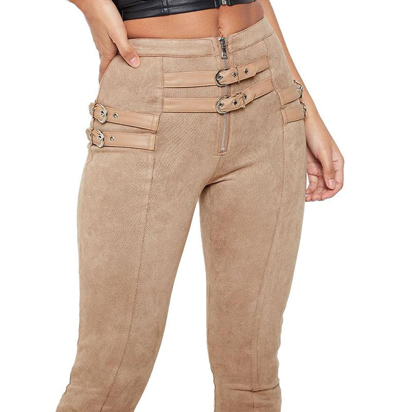 Skinny Pencil Pants for Women / High Waist Ladies Trousers / Zipper Buckle Solid Pants