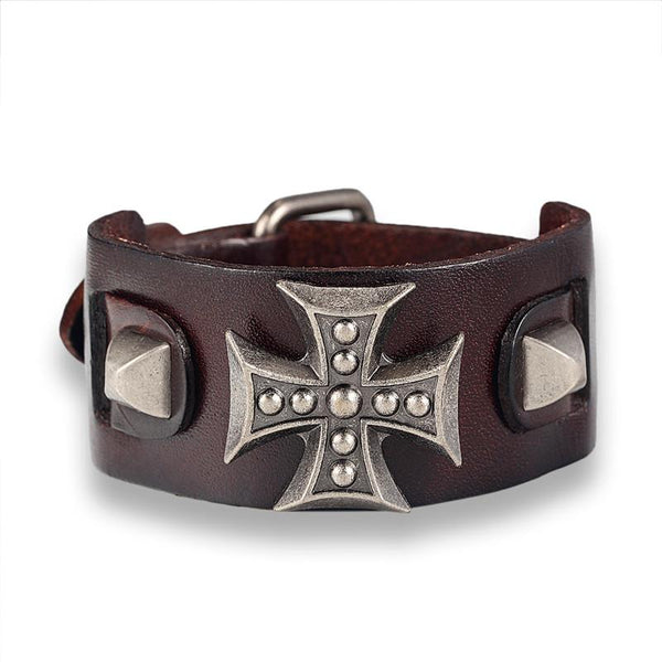 Cross Wide Genuine Leather Wrap Bracelet For Men and Women / Biker Fashion Jewelry