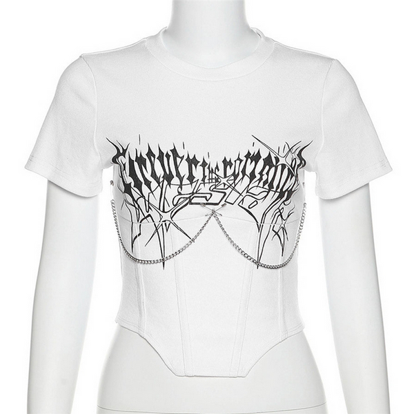 Women's Punk Rock Metal Chain Short Sleeved Crop Top