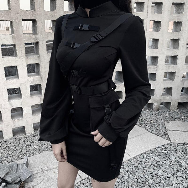 Dark Gothic Style Long Lantern Sleeve Dress / Sexy Gothic Clothing