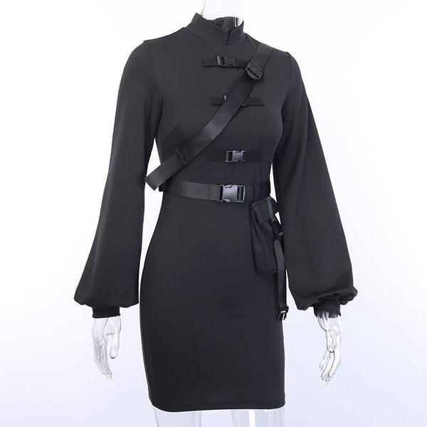 Dark Gothic Style Long Lantern Sleeve Dress / Sexy Gothic Clothing