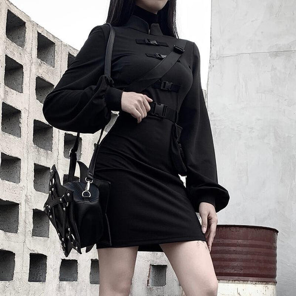 Dark Gothic Style Long Lantern Sleeve Dress / Sexy Gothic Clothing