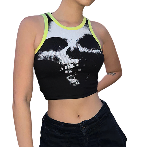 Dark Sexy Slim Tank Top Of Skull Print For Women / Gothic Crop Streetwear