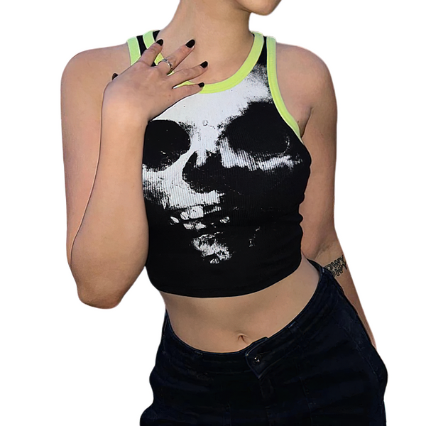 Dark Sexy Slim Tank Top Of Skull Print For Women / Gothic Crop Streetwear