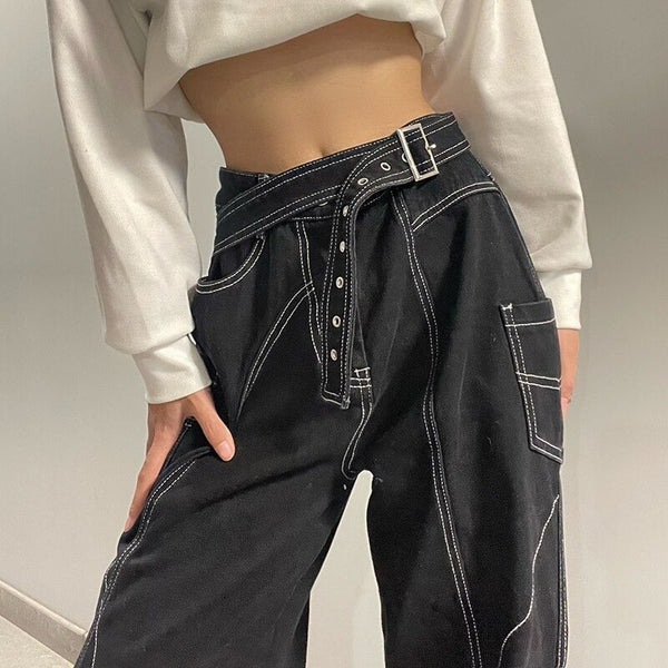 Line Stripe Belt Cargo Pants