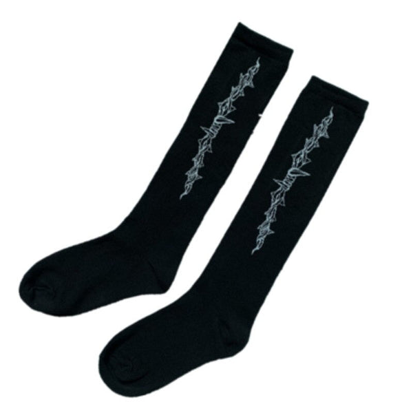 Thorns Print Black Long Stocking