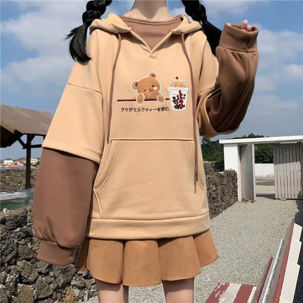 Japanese Bubble Tea Bear Oversized Hoodies