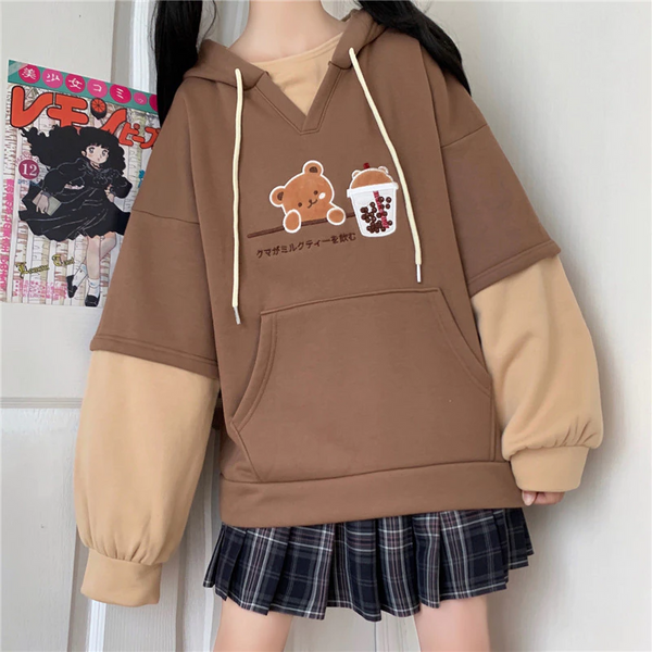 Japanese Bubble Tea Bear Oversized Hoodies