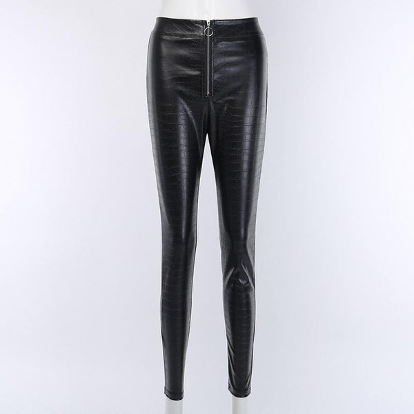 Elegant High Waist Faux Leather Pants / Women Pencil Skinny Pants in Rock Style