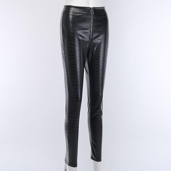 Elegant High Waist Faux Leather Pants / Women Pencil Skinny Pants in Rock Style