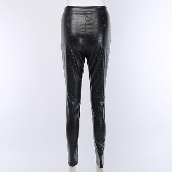 Elegant High Waist Faux Leather Pants / Women Pencil Skinny Pants in Rock Style