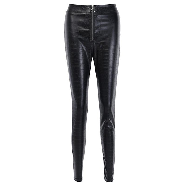 Elegant High Waist Faux Leather Pants / Women Pencil Skinny Pants in Rock Style