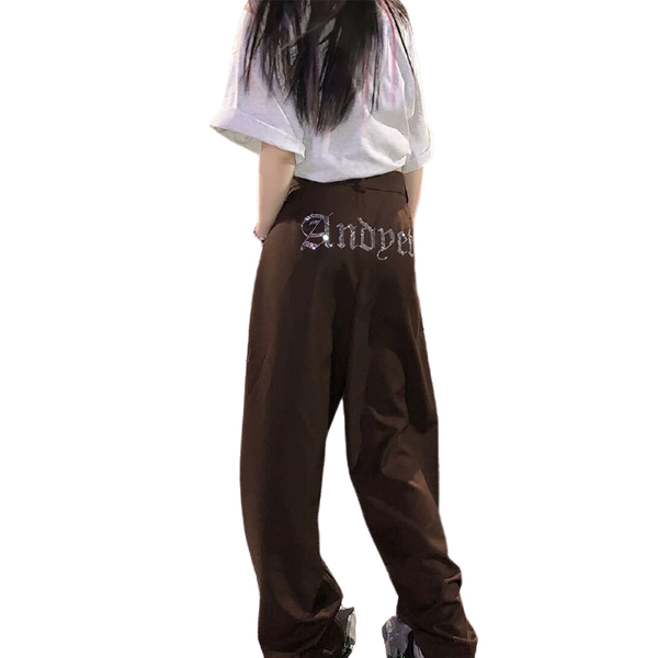 Fashion High Pants Women with Printed Cross / Punk Female Straight Trousers